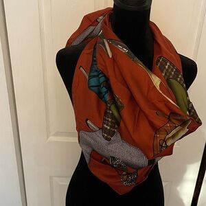 ECHO Women's Burgundy Multi-Color Shoes Print - 100% Silk Scarf  34x34-inches